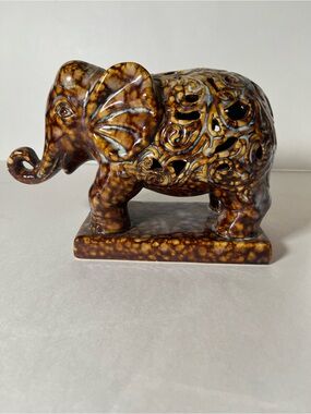 Ceramic Decorative Elephant Figurine in Brown Glaze